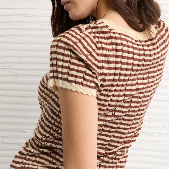 AE Henley Pointelle Sweater T-Shirt - Picture 3 of 8